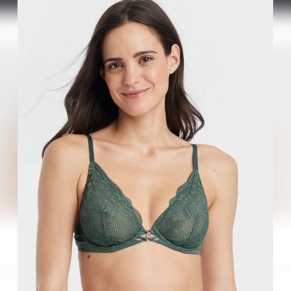 Women's 36A Fishnet Lace Unlined Bra - Auden Green 36A